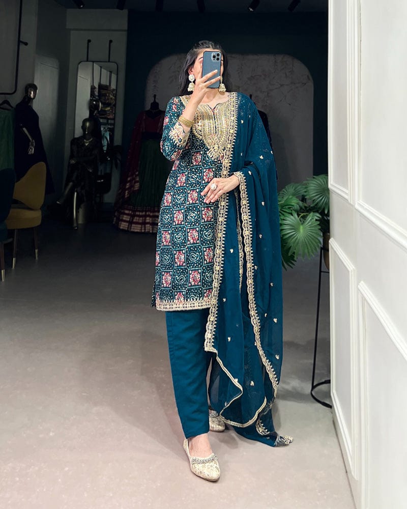 Rama Color Rayon Three Piece Kurti Suit