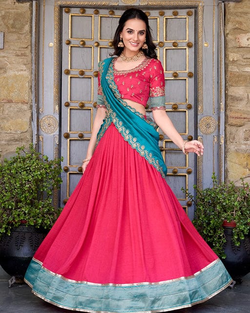 Pink Color Vichitra Silk Sequins Lehenga Choli