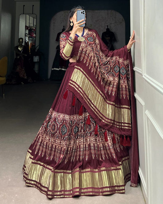 Maroon Color Gaji Silk Real Mirror Work Lehenga Choli