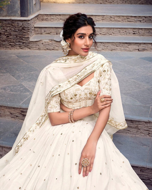 Off-White Color Silver Glossy Lehenga Choli