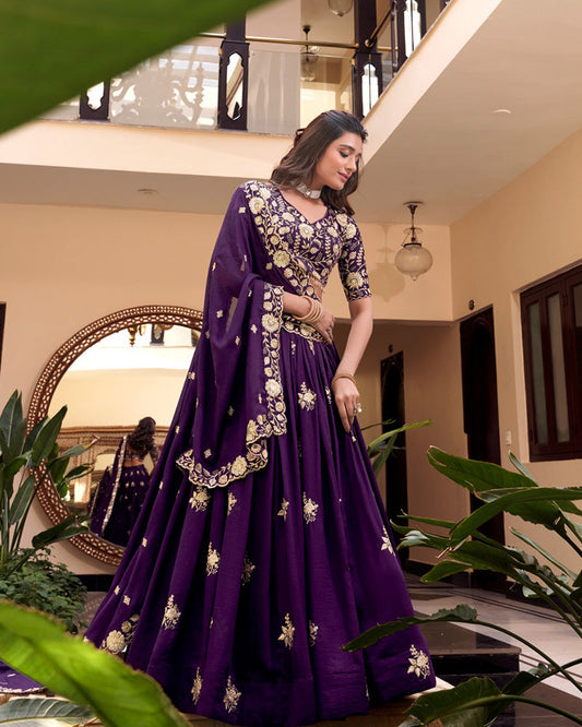 Purple Color Vichitra Silk Embroidered Lehenga Choli