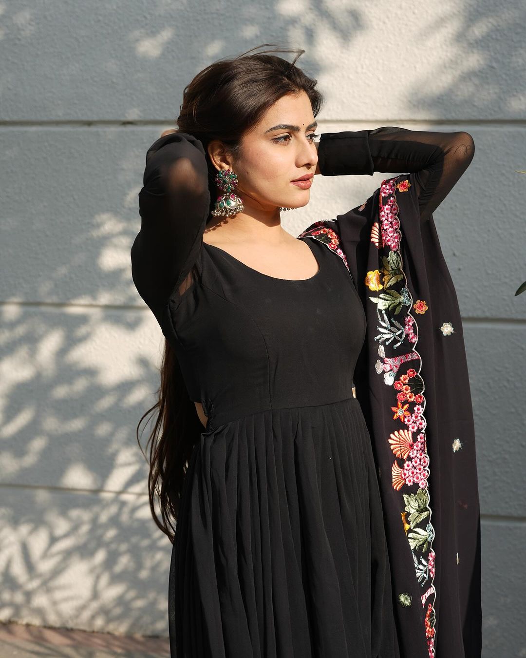 Diksha Mohanpawar in Georgette Black Colour Backless Anarkali Three Piece  Suit