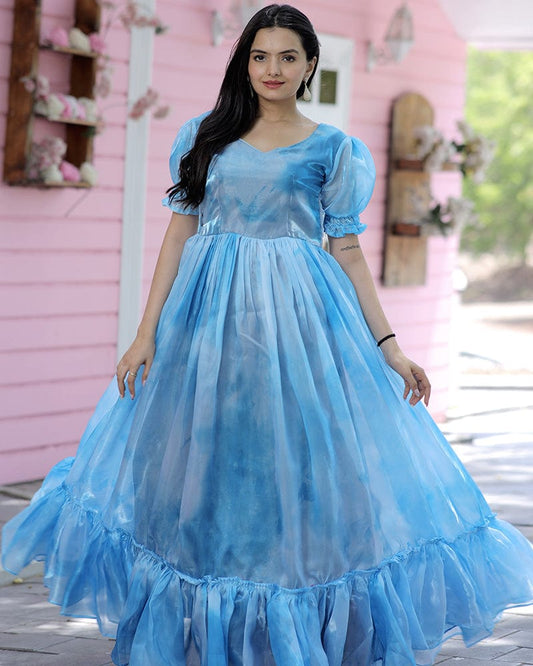 Sky Blue Color Jimmy Silk Anarkali Gown