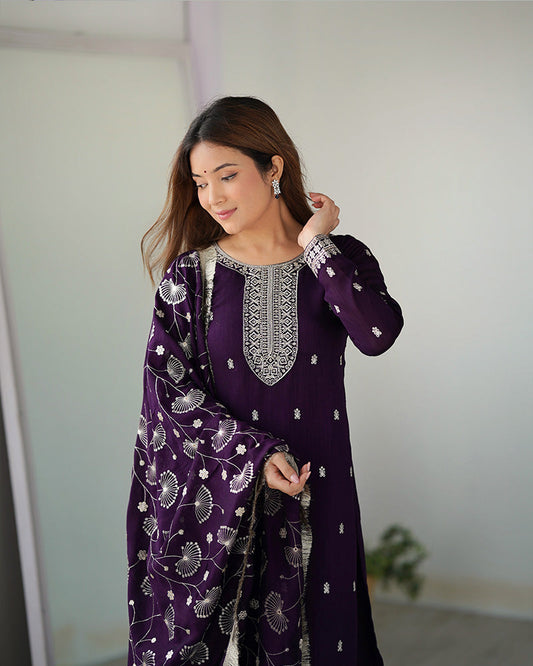 Purple Color Rangoli Silk Three Piece Kurti Suit
