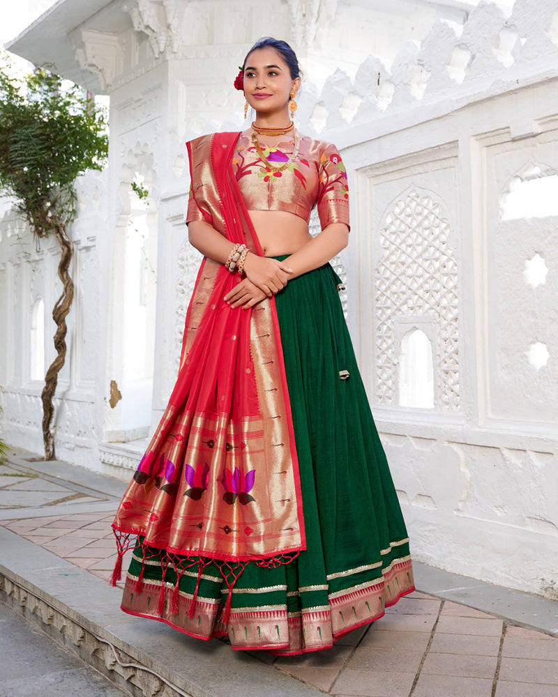Green Color Vichitra Silk Jacquard Paithani Silk Lehenga Choli