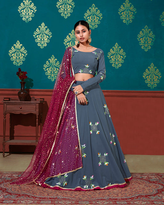 Blue Magenta Color Georgette Semi Stitched Lehenga Choli