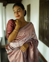 Cream Off White Color Floral Soft Lichi Silk Saree