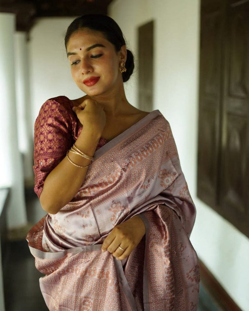 Cream Off White Color Floral Soft Lichi Silk Saree