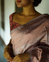 Cream Off White Color Floral Soft Lichi Silk Saree