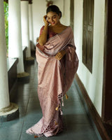 Cream Off White Color Floral Soft Lichi Silk Saree