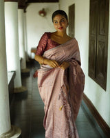 Cream Off White Color Floral Soft Lichi Silk Saree