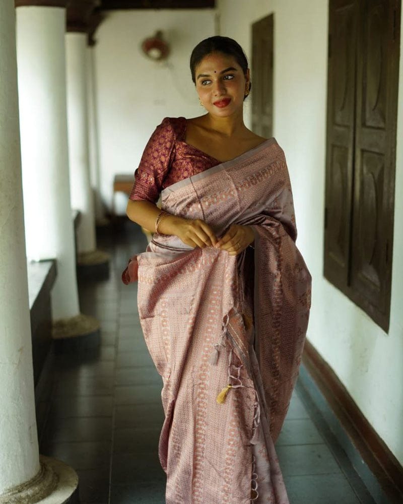 Cream Off White Color Floral Soft Lichi Silk Saree