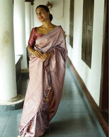 Cream Off White Color Floral Soft Lichi Silk Saree