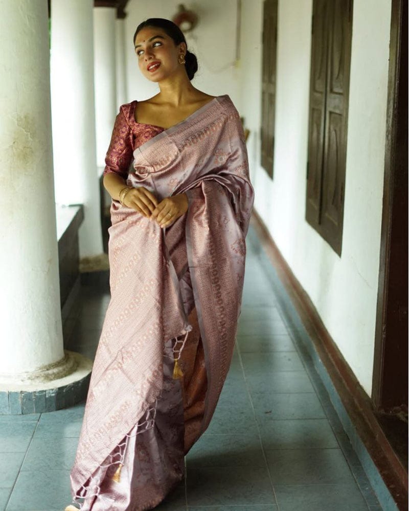 Cream Off White Color Floral Soft Lichi Silk Saree