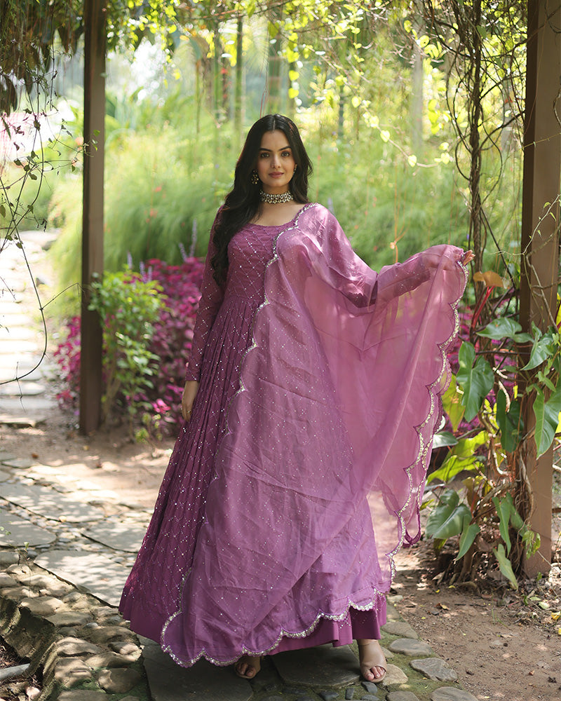 Lavender Color Designer Anarkali Gown With Dupatta
