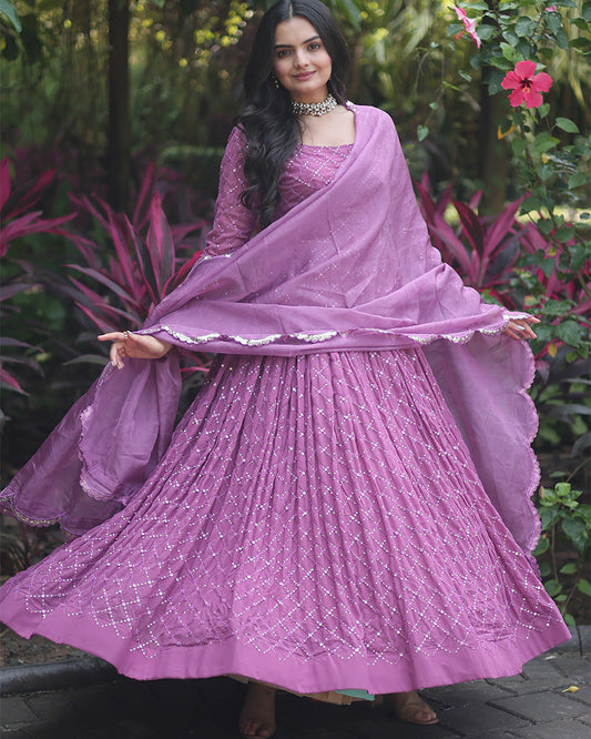 Lavender Color Designer Anarkali Gown With Dupatta