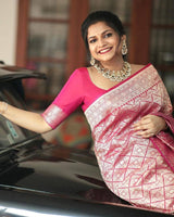 Pink Color Jacquard Print Banarasi Soft Silk Saree