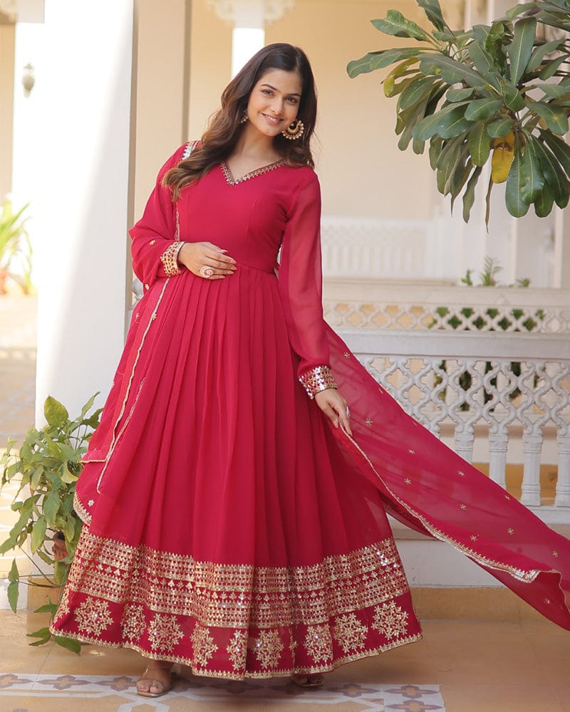 Exclusive Pink Color Attractive Sequence Embroidery work Gown