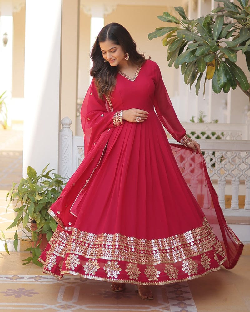 Exclusive Pink Color Attractive Sequence Embroidery work Gown