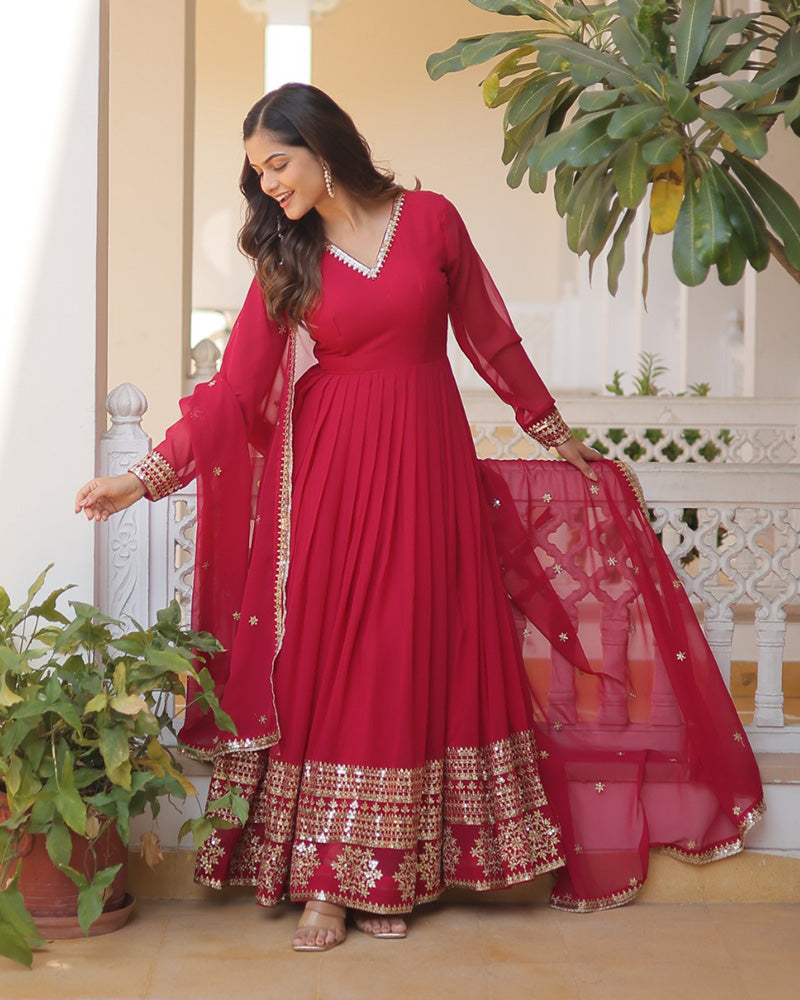 Exclusive Pink Color Attractive Sequence Embroidery work Gown