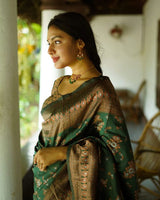 Green Color Floral Soft Lichi Silk Saree
