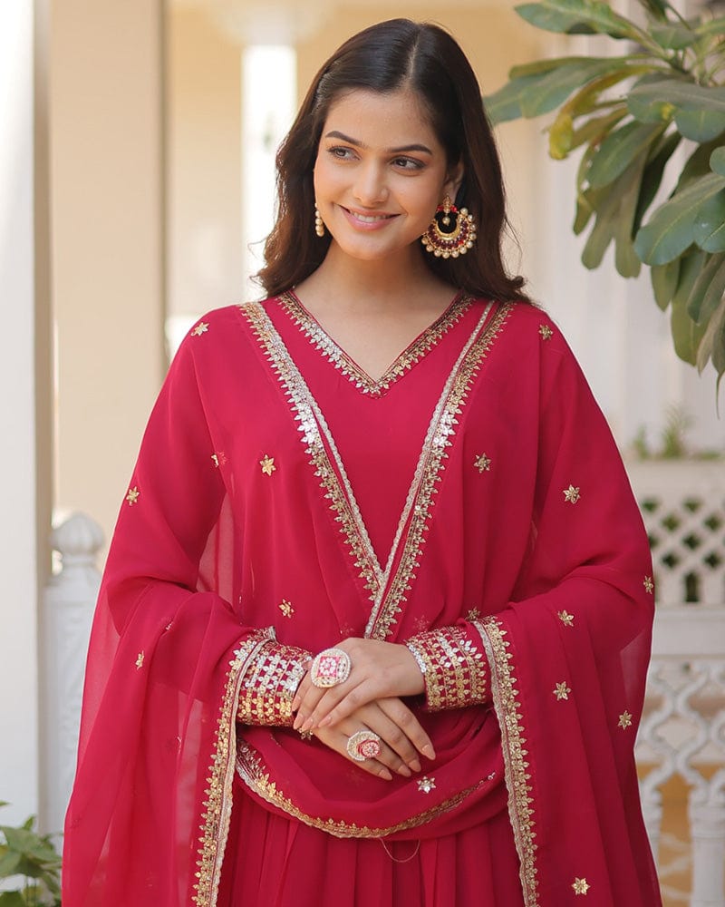 Exclusive Pink Color Attractive Sequence Embroidery work Gown