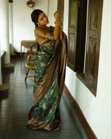 Green Color Floral Soft Lichi Silk Saree