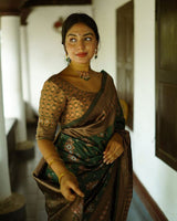 Green Color Floral Soft Lichi Silk Saree