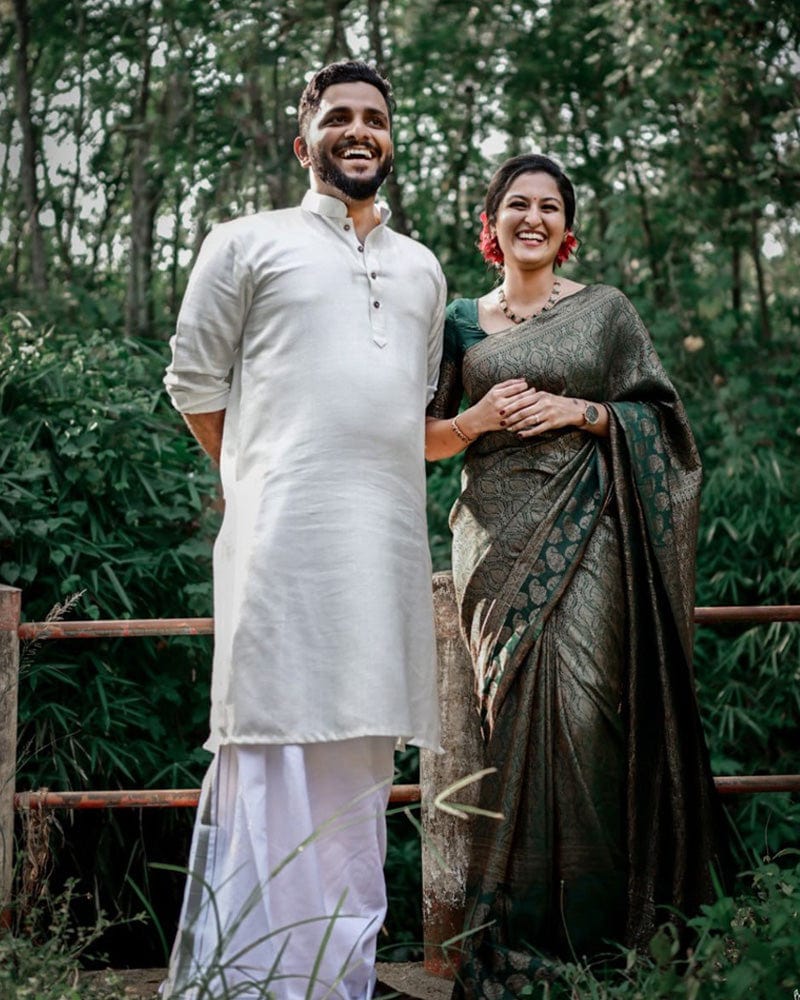 Heavy Designing Green Color Jacquard Print Soft Silk Saree