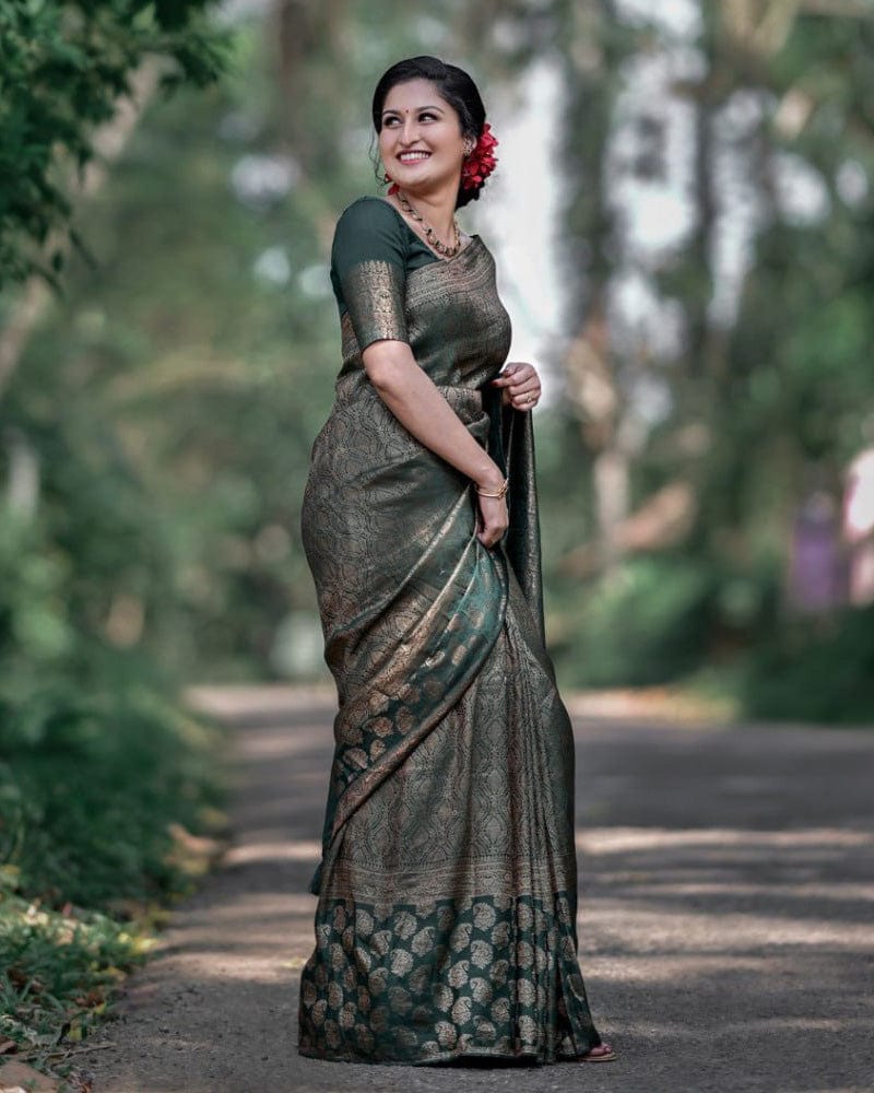 Heavy Designing Green Color Jacquard Print Soft Silk Saree