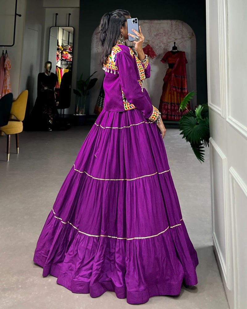 Purple Color Pure Rayon Gamthi Navratri Lehenga Choli
