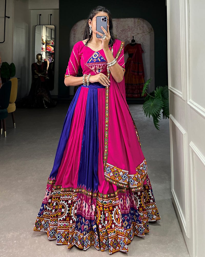 Royal Blue Color Rayon Printed Navratri Lehenga Choli
