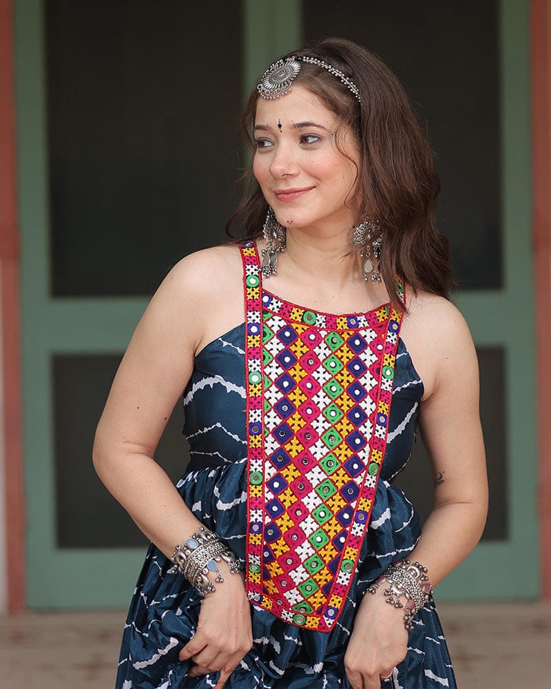 Rama Color Chinon Laheriya Print Navratri Gown