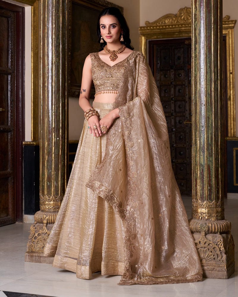 Chikoo Color Gold Crush Lehenga Choli