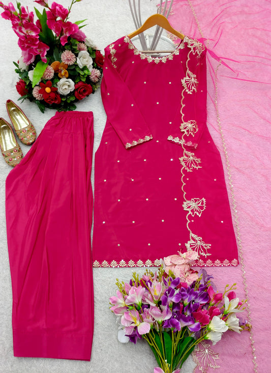 Pink Color Sequence Work Stylish Patiala Suit