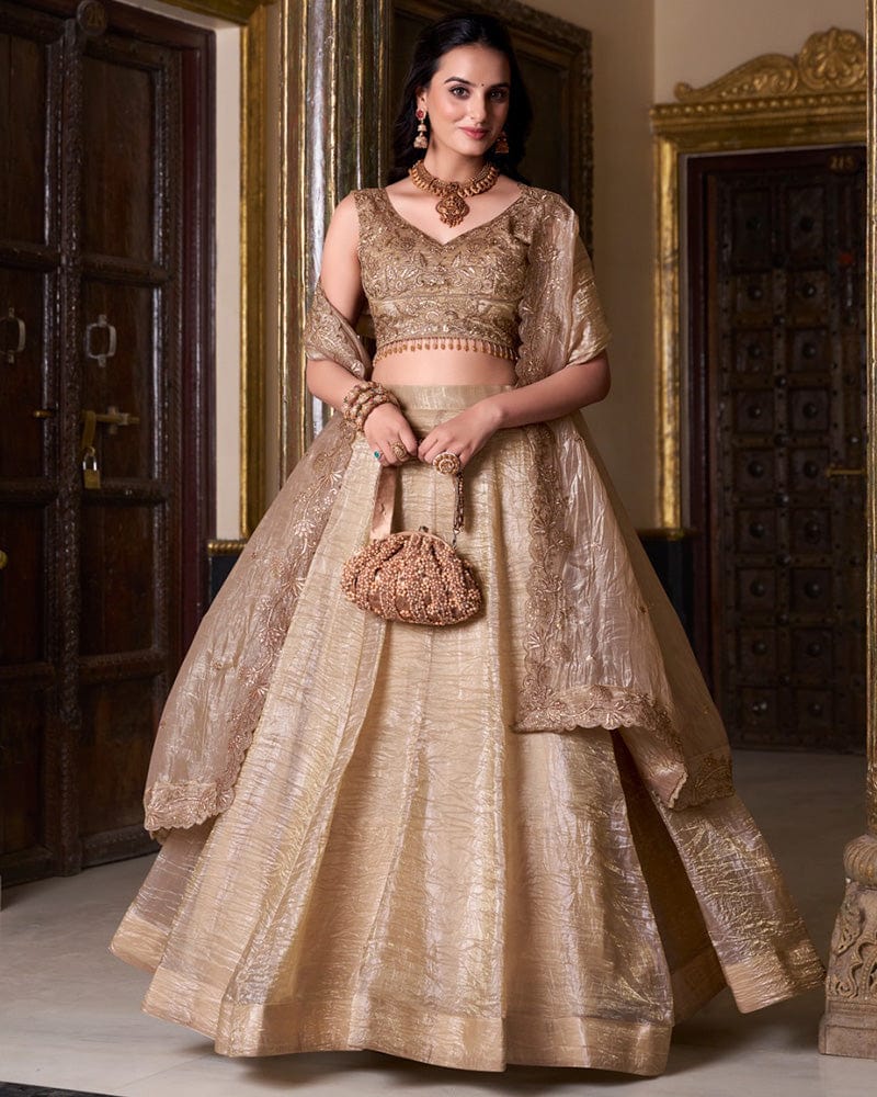 Chikoo Color Gold Crush Lehenga Choli