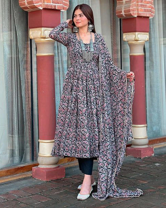 Kajal & Shilpa Chaudhary Sister Black Colour Anarkali Three Piece Suit