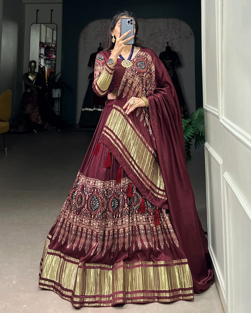 Maroon Color Gaji Silk Real Mirror Work Lehenga Choli
