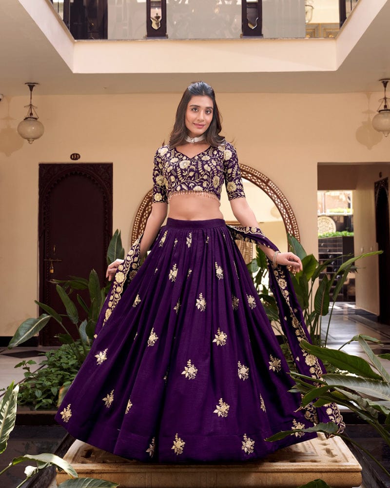 Purple Color Vichitra Silk Embroidered Lehenga Choli