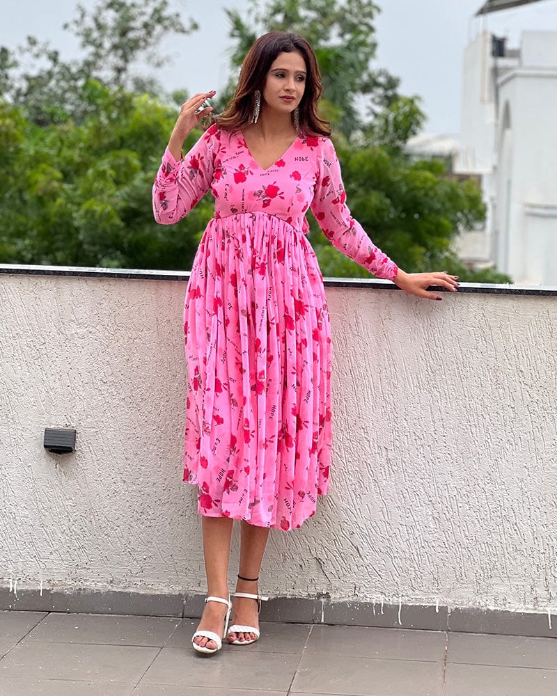 Pink Color Georgette Floral Printed Tunic