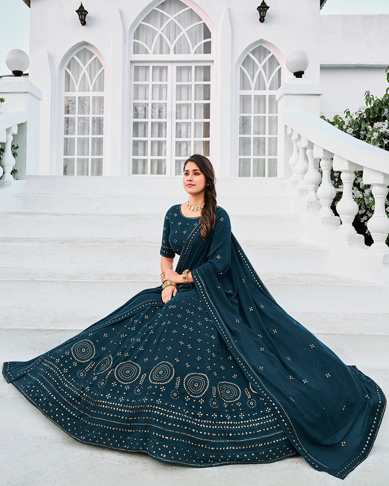 Rama Color Sequence Embroidered Georgette Semi Stitched Lehenga Choli