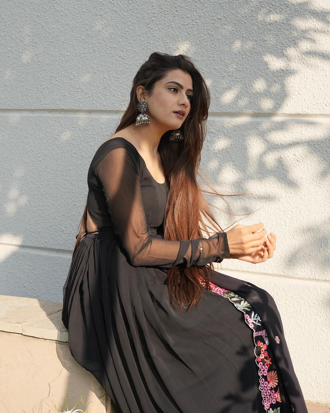Diksha Mohanpawar in Georgette Black Colour Backless Anarkali Three Piece  Suit