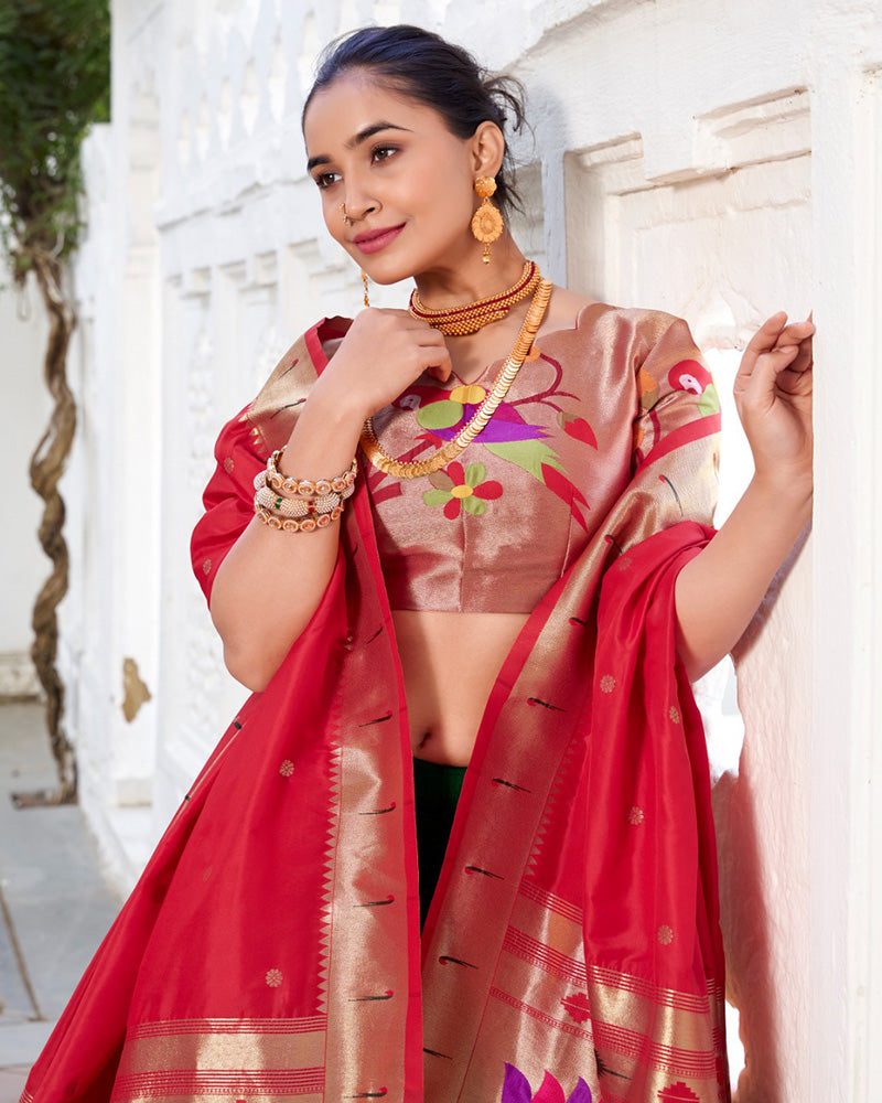 Green Color Vichitra Silk Jacquard Paithani Silk Lehenga Choli