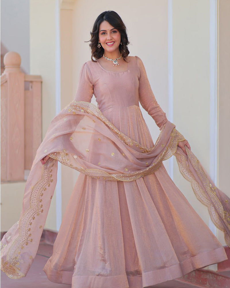 Peach Color Fendi Chiffon Gown