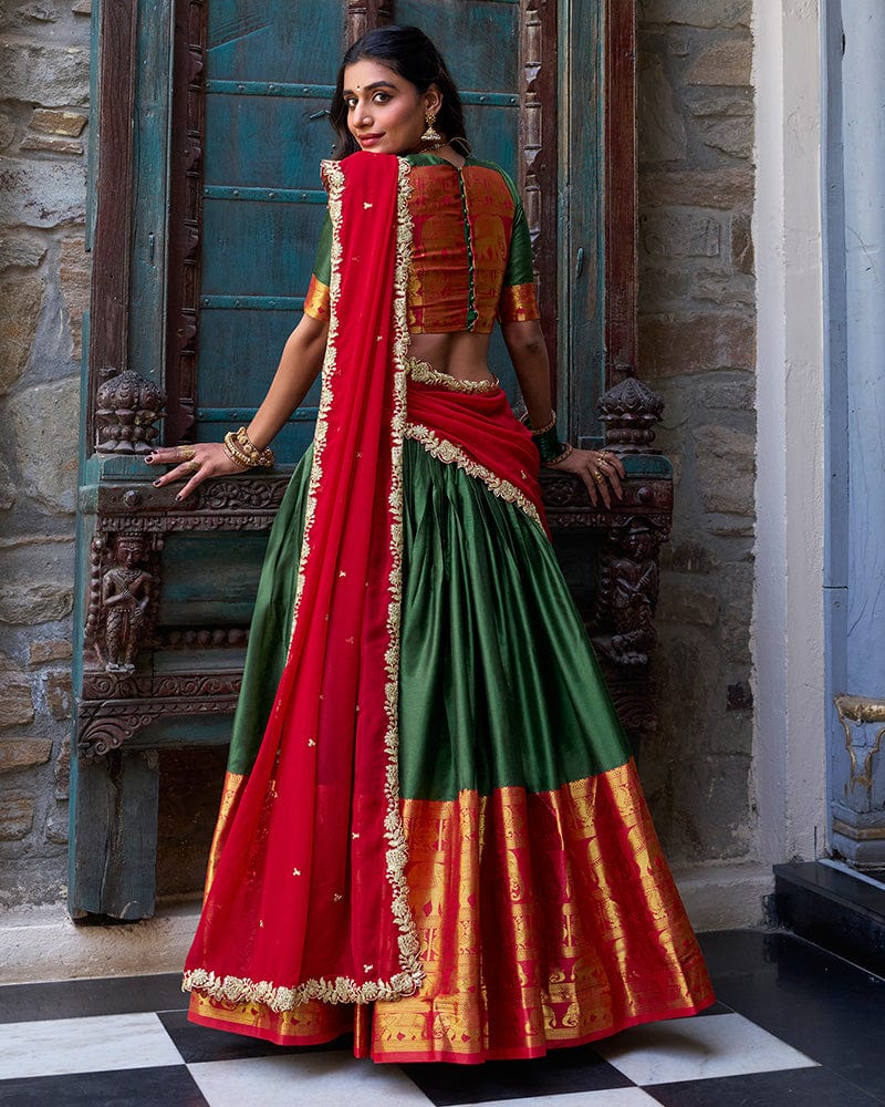 Green Color Narayan Pattu Silk Designer Lehenga Choli