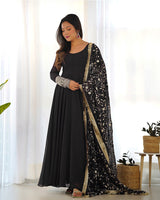 Black Color Soft Georgette Anarkali Gown With Heavy Embroidery Work Dupatta