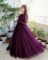 Beautiful Wine Color Anarkali Gown With Dupatta