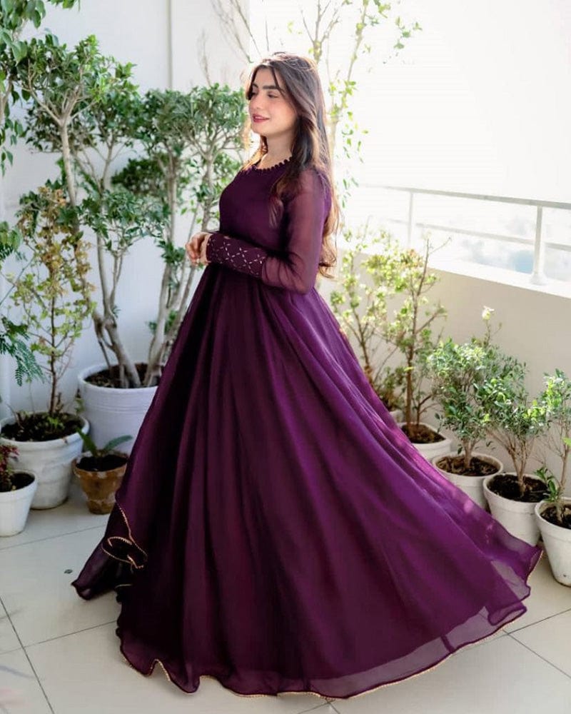 Beautiful Wine Color Anarkali Gown With Dupatta