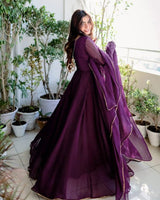 Beautiful Wine Color Anarkali Gown With Dupatta