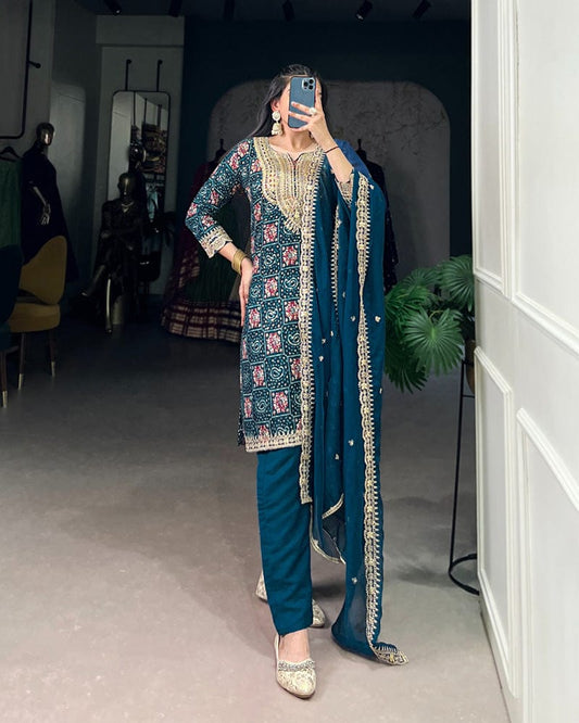 Rama Color Rayon Three Piece Kurti Suit